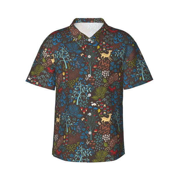 Balery Deers In The Forest 1 Camisas hawaianas de manga corta para hombre, camisas playeras de corte holgado, camisas de vacaciones con botones,XX-Large