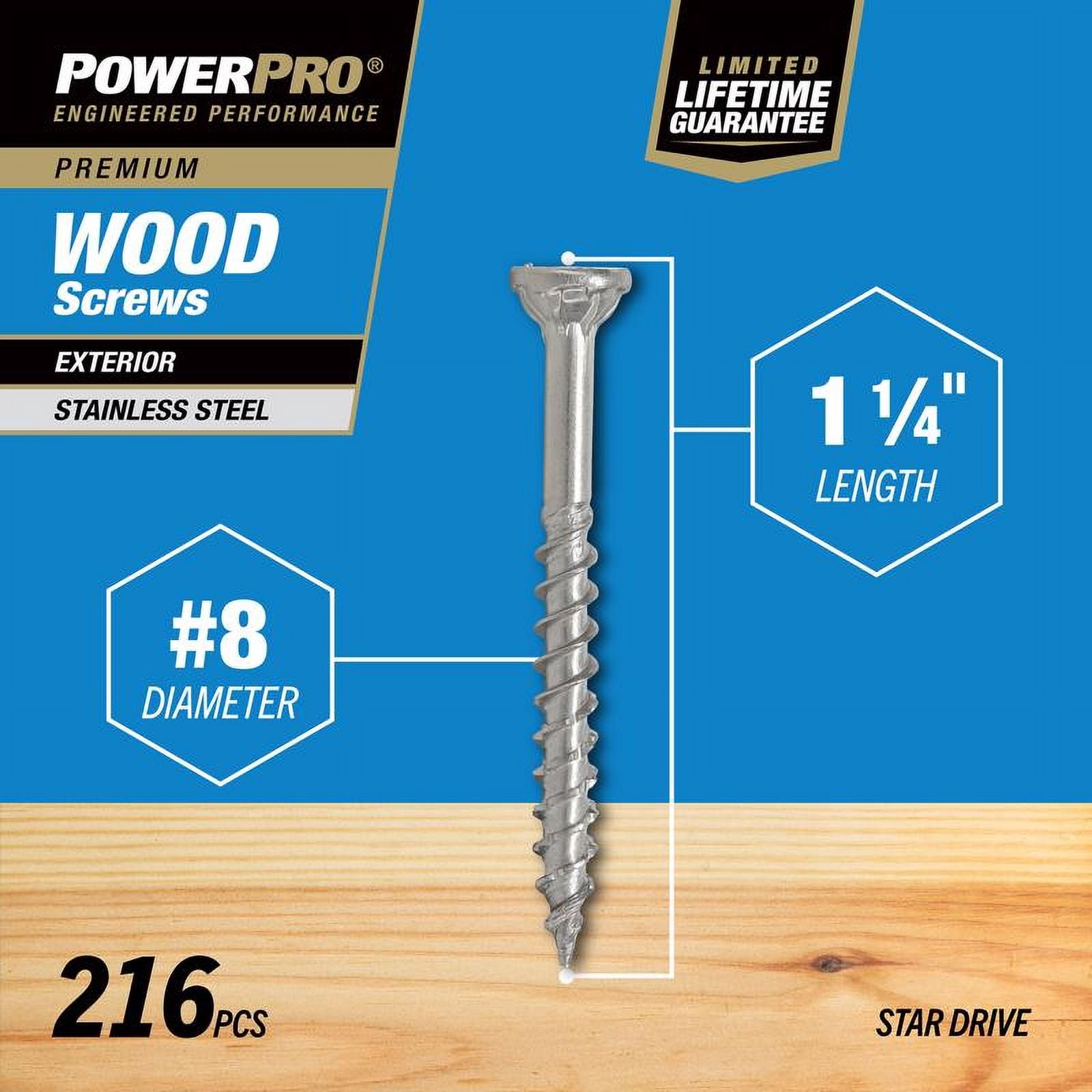 HILLMAN FASTENERS 1LB 8X1-1/4" Stainless Steel Star Outdoor Wood Screw 48619