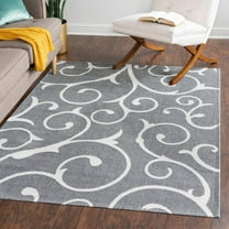 Unique Loom Decatur Collection Area Rug - Scroll (4' 2" x 6' 1" Rectangle Dark Gray/Ivory)