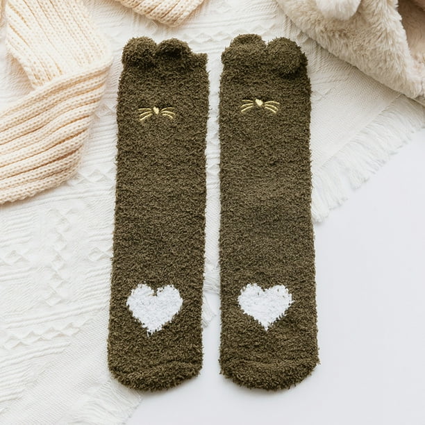 Calcetines para mujer, bordados, de felpa, informales, de poliéster