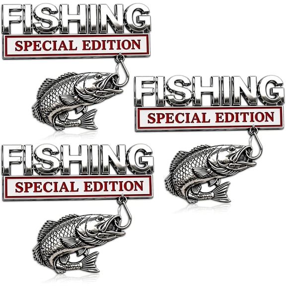 Fishing Special Edition Premium 3D Metal Vehicle Emblem Badge Chrome Fish Hook Car Sticker Decal Truck SUV Boat Trailer Accessories Gift for Anglers