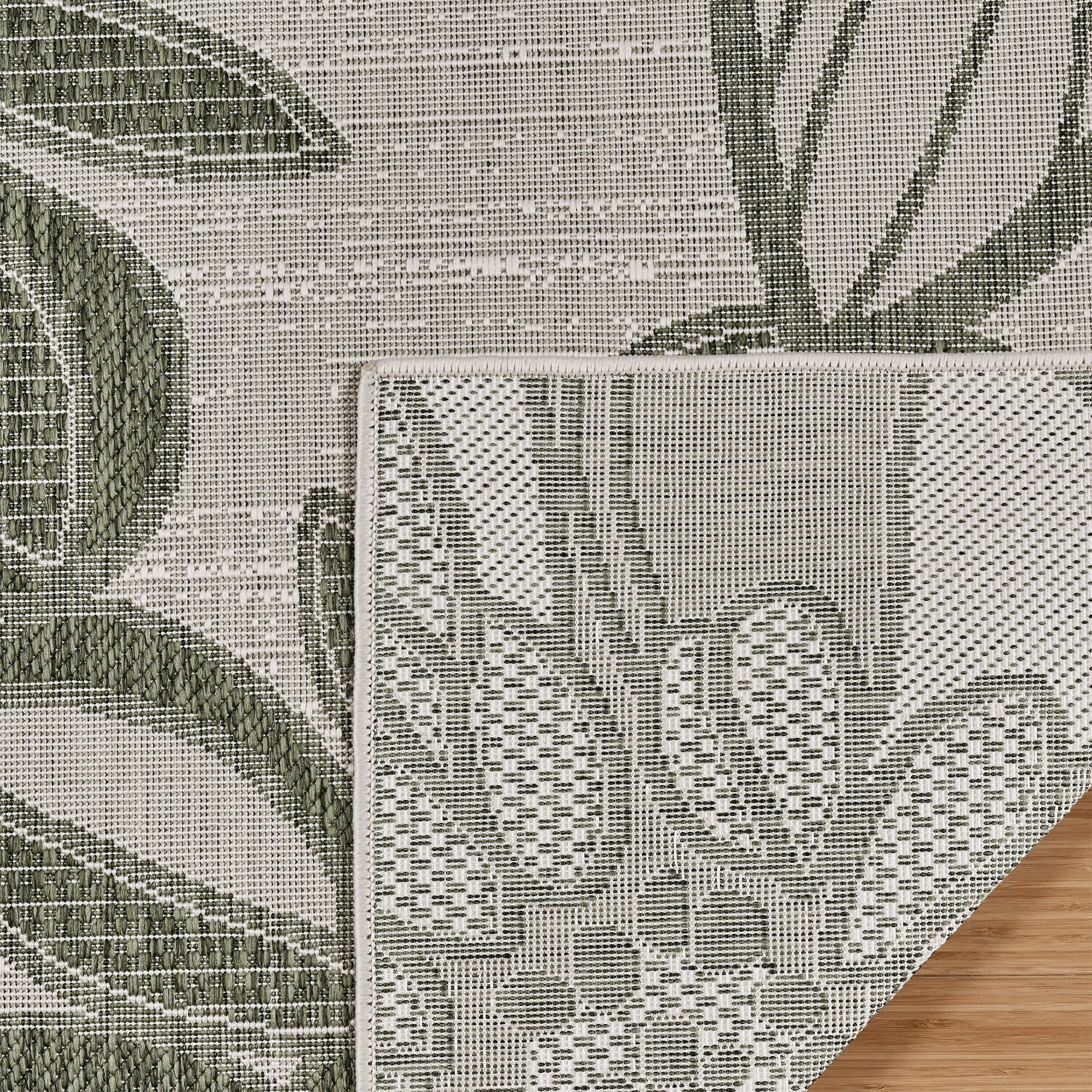 Tropea Woodbury Casual Tropical Floral Green Ivory Premium Flatweave UV Resistant Indoor Outdoor Area Rug, 8x10