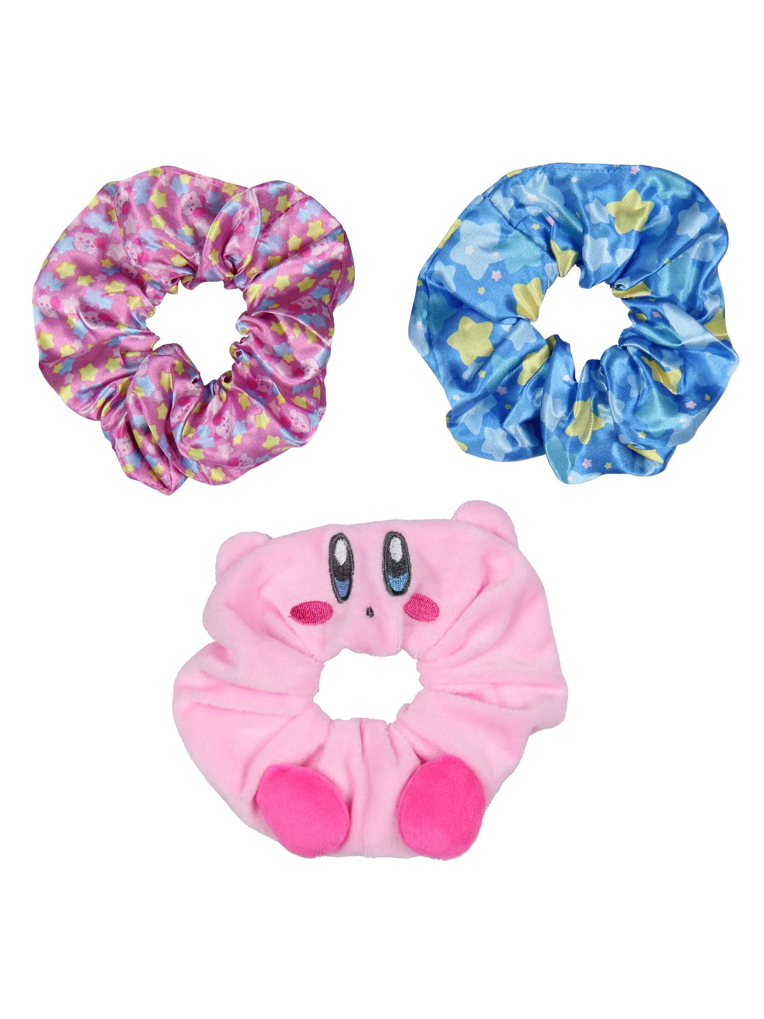 Kirby Video Game 3D Character Scrunchie Set Hair Ties Hair Accessories For All Hair Types 3 Piece Set | Pain-Free Removal For Braids Ponytails