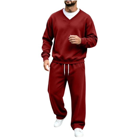 Luvrsol Big & Tall Men Lounge Tracksuit Solid Long Sleeve Crewneck Pullover & Relaxed Fit Sport Jogger Pants Set S-3XL