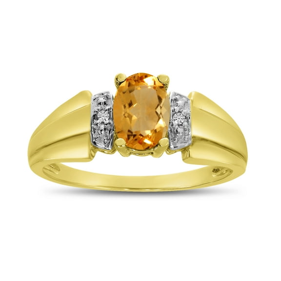 10k Yellow Gold Oval Citrine And Diamond Ring