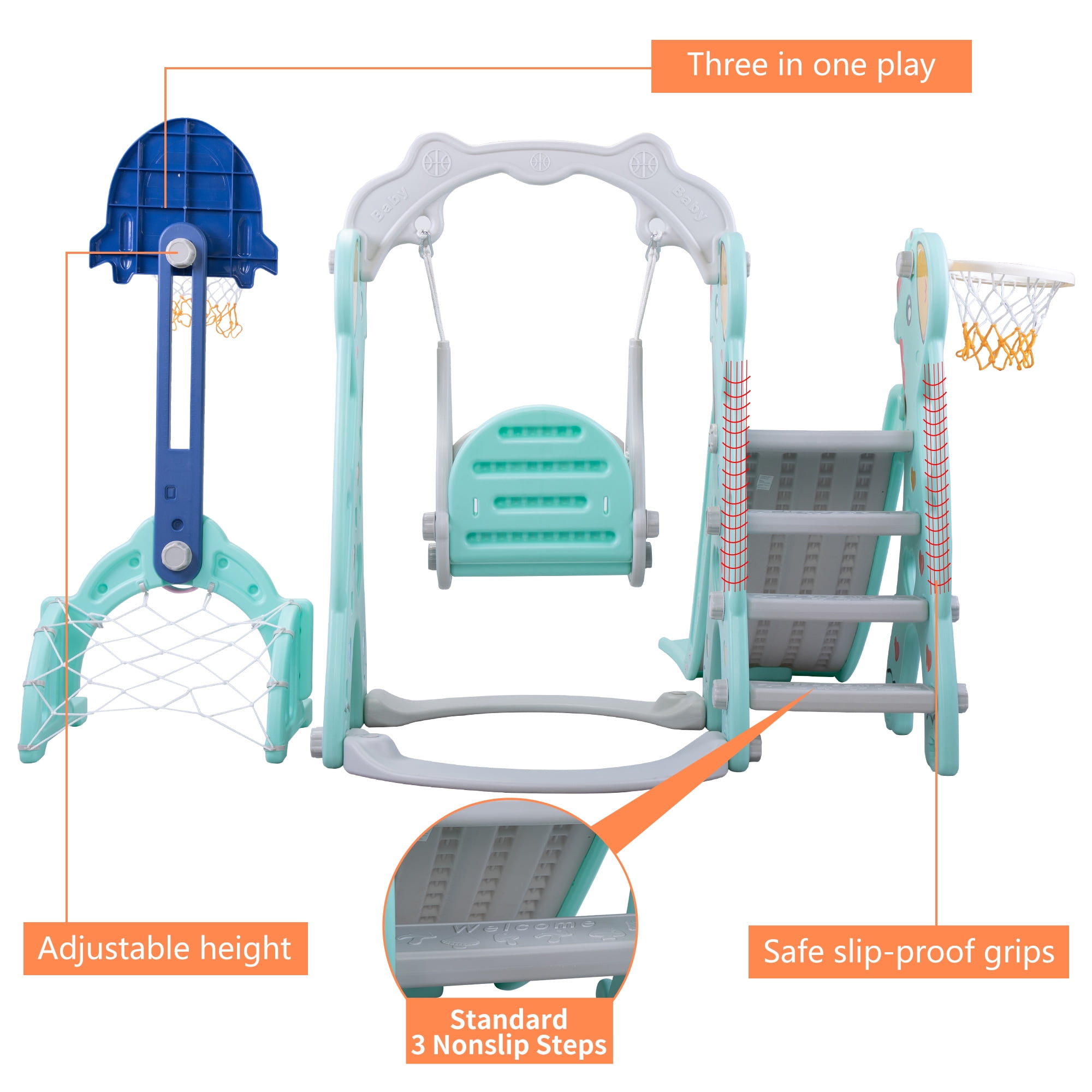 Tobbi TOYS 5 In 1 Toddler Slide and Swing Playset Baby's Activity Center With Basketball & Rim, Football & Goalmouth