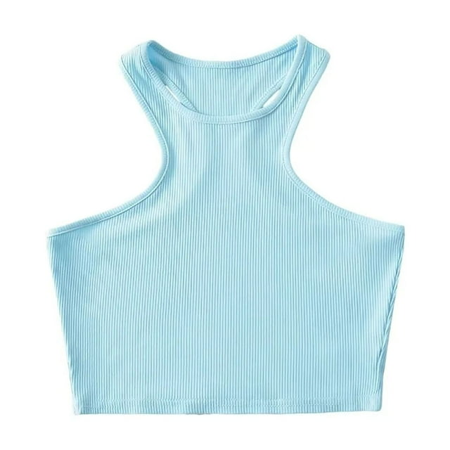 AherBiu Workout Tops for Women Racerback Sleeveless Cropped Ribbed Tank Top Crewneck Slim Yoga Cami Shirt