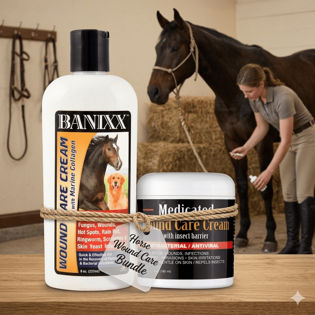 Horse Wound Care & Skin Support Bundle – E3 Elite Medicated Cream + Banixx Marine Collagen Cream