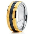 thumbnail image 2 of Silly Kings 8mm Yellow Gold & Black Tungsten Carbide Wedding Band Grooved Facet Finish Ring Unisex, 2 of 3