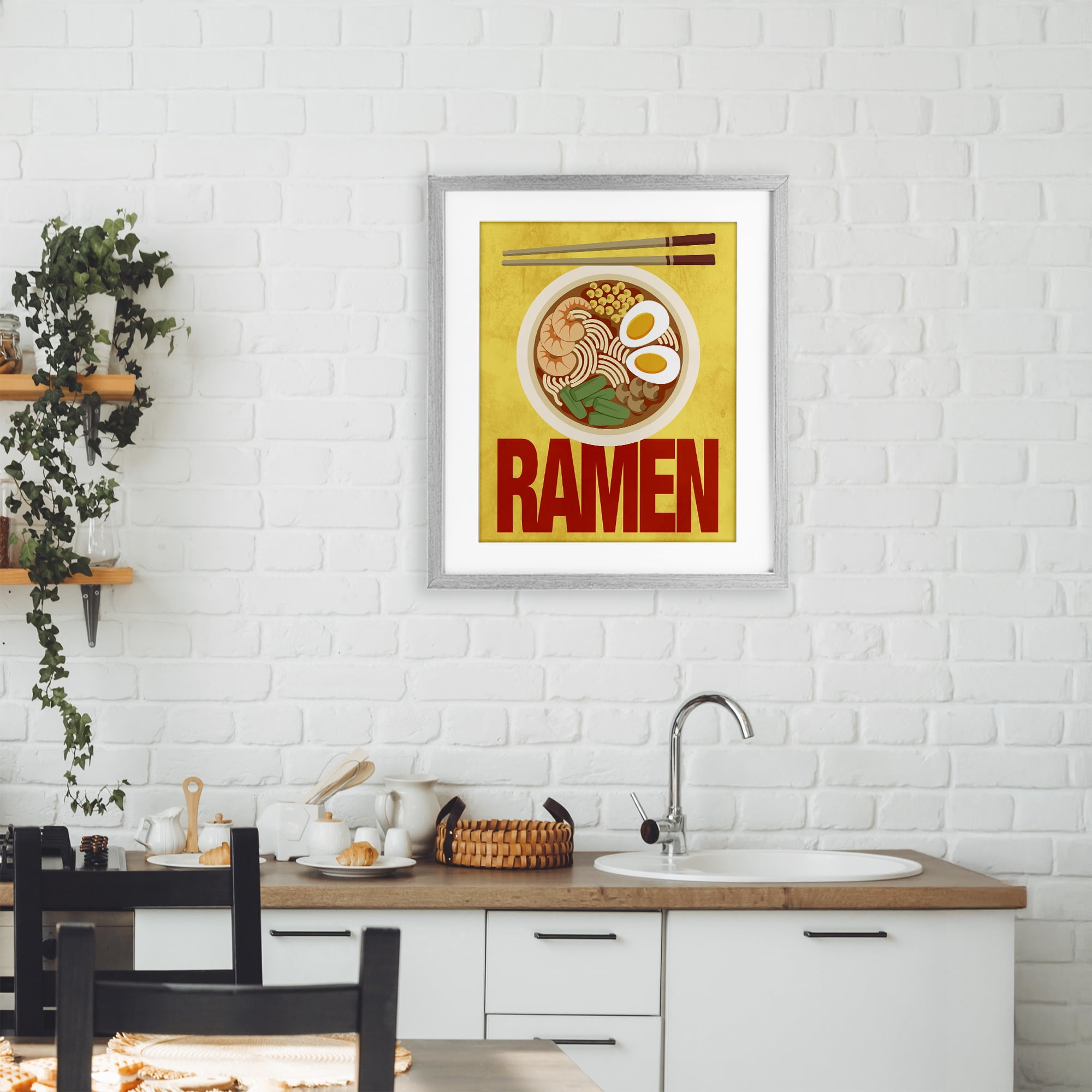 Stupell Industries Bright Ramen & Chopsticks Gray Framed Print Under Glass, design by Marcus Prime