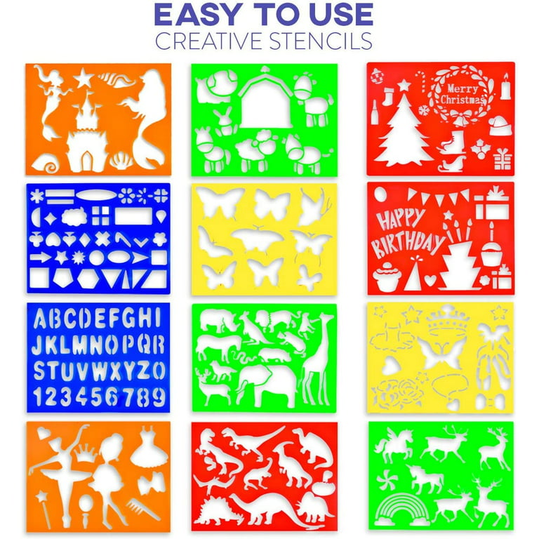 54 Pcs Drawing Stencils Set for Kids, Arts and Crafts Set for Girls & Boys,  Christmas & Birthday Gifts for Kids 4 5 6 7 8 9+ Year Old Creative Travel