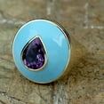 thumbnail image 2 of KIRAN FINE JEWEL Bezel Pear Purple Amethyst Statement Ring Yellow Gold Plated 925 Silver Women Gemstone Enamel Statement Jewelry Gift For Her, 2 of 5