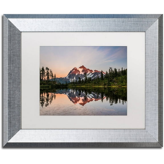 Trademark Fine Art 'Picture Lake Dusk' Canvas Art by Pierre Leclerc, White Matte, Silver Frame
