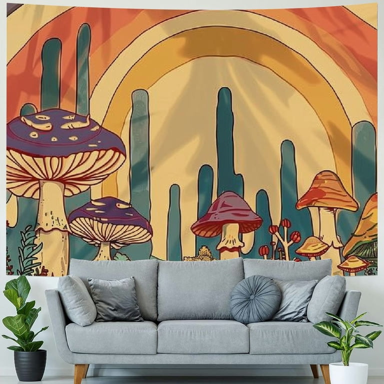 PRATYUS 70s Vintage Sun Rainbow Tapestry Vintage Retro Mushroom