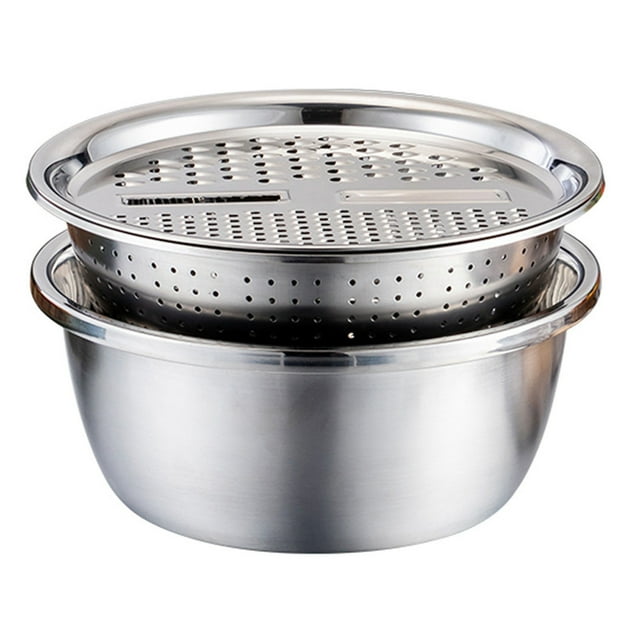 pdqouc Multifunctional Stainless Steel Grater Basin Sink Kitchen Colanders Basin Large Fine Mesh Basket for Fruit Vegetable Rice Food Cleaning Washing Mixing