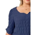 thumbnail image 5 of Agnes Orinda Women's Plus Size Tops Texture Pleated Notched V Neck Ruffle Short Sleeve Summer Casual Blouses 3X Dark Blue, 5 of 6