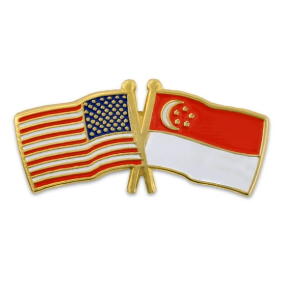 PinMart's USA and Singapore Crossed Friendship Flag Enamel Lapel Pin