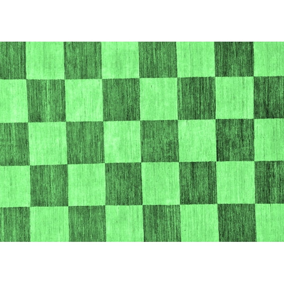 Ahgly Company Indoor Rectangle Checkered Emerald Green Modern Area Rugs, 7' x 9'