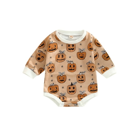 

Bagilaanoe Newborn Baby Girl Boy Halloween Romper Sweatshirt Long Sleeve Bodysuit Pumpkin Print Pullover 6M 12M 18M 24M Infant Fall Tops Tee
