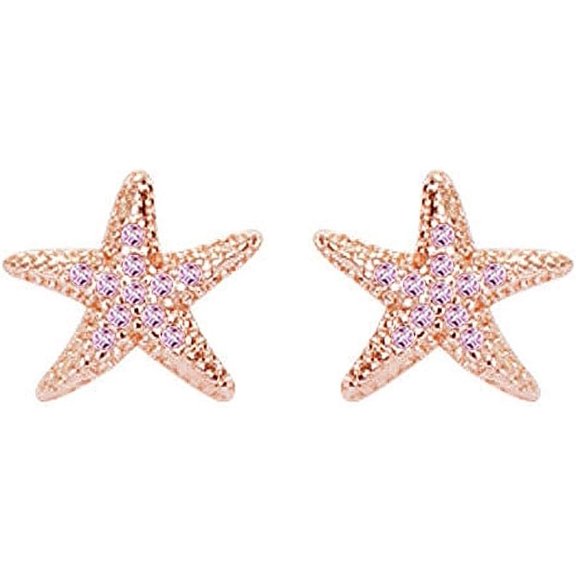 Pink CZ Starfish Stud Earrings for Women 925 Sterling Silver Hypoallergenic Cute Crystal Star Small Studs Cartilage Tragus Post Pin Dainty Ocean Beach Party Holiday Jewelry Gifts