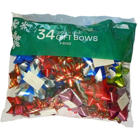 Gift Bow - Berwick Offray Shiny/Metallic Pattern Peel n' Stick Gift Bows, Assorted Sizes & Colors (Packed in bags of 34)