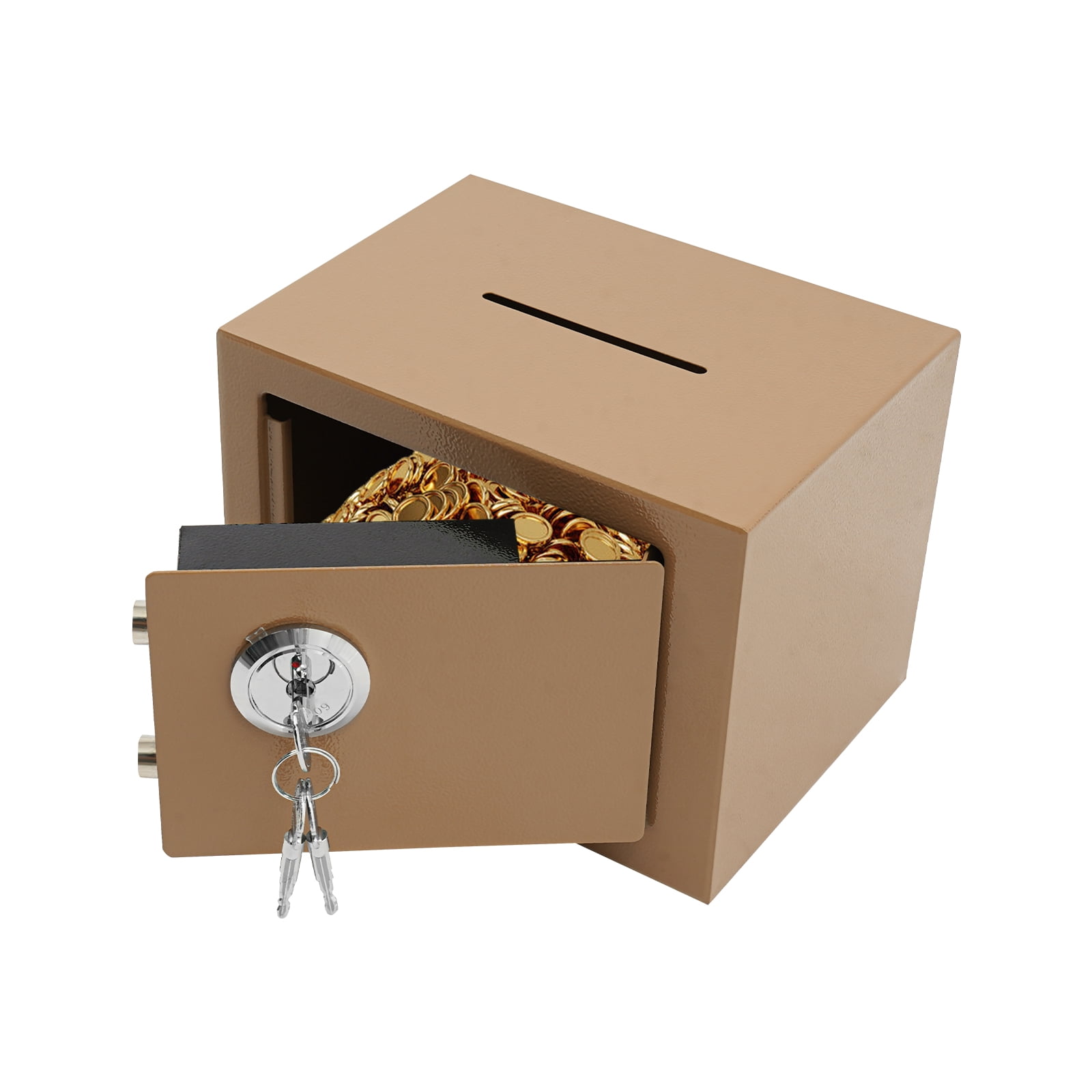 Gold Small Safe Box with Drop Slot, Safety Box for Money, Depository Safe with Drop Slot Mountable Cash Box with Lock for Home & Office Security