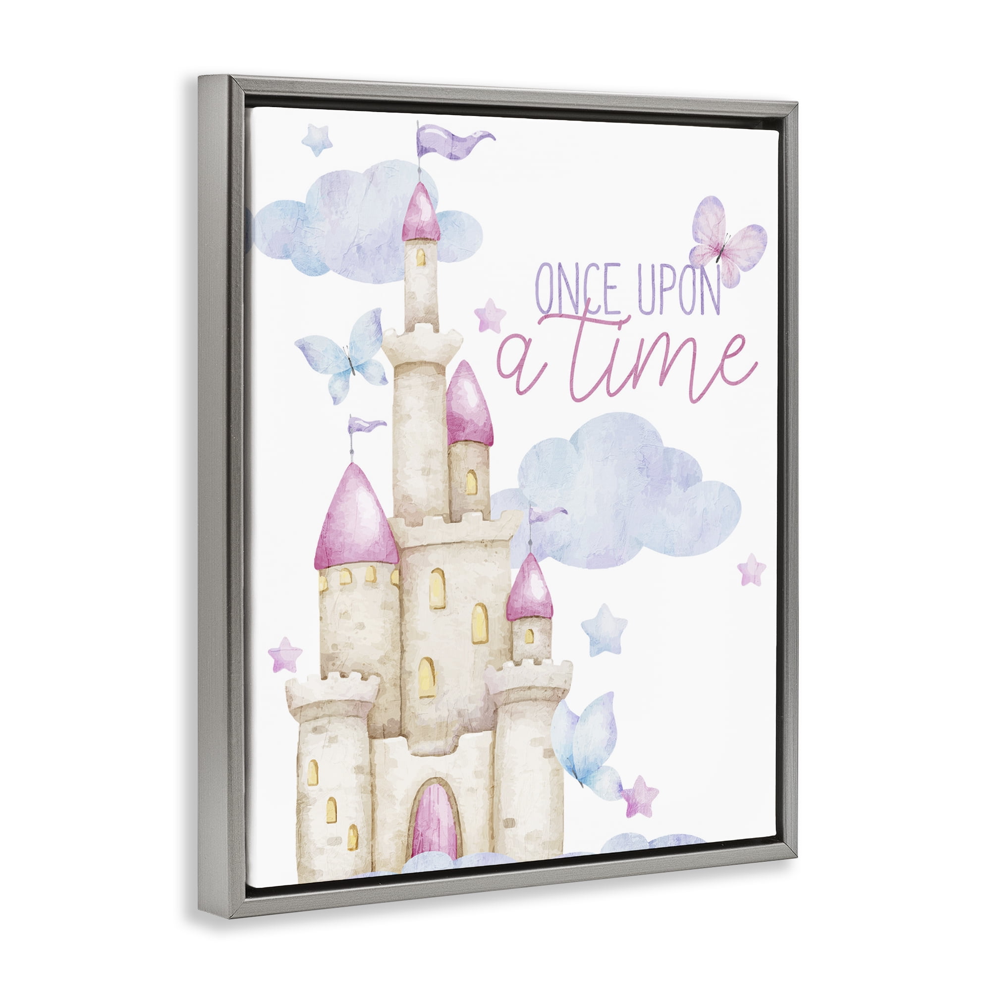Once Upon A Time Castle Gray Framed Floater Canvas Wall Art, design by Kim Allen