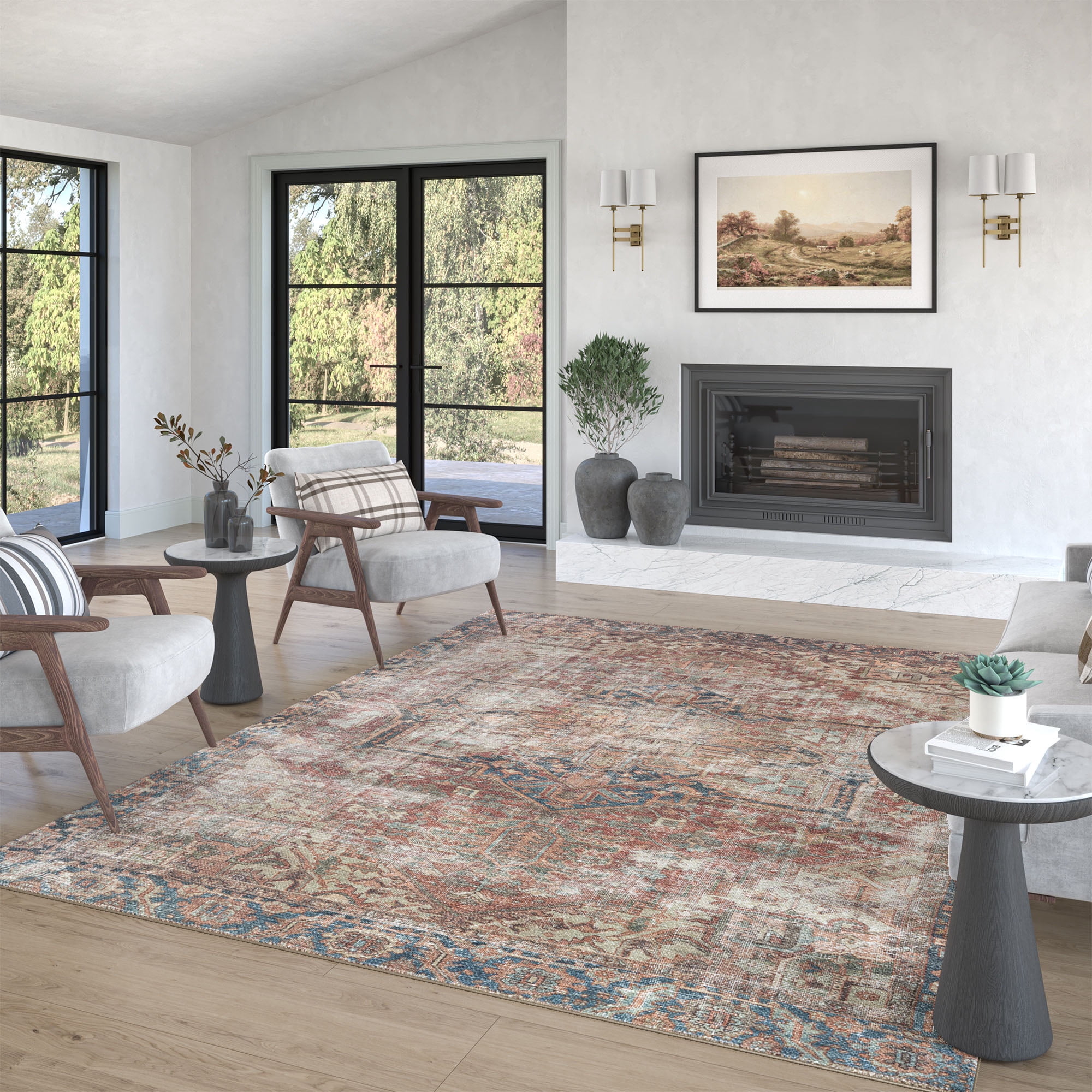 Traditional 5x7 Area Rug (5'3'' x 7'3'') Persian Rust, Beige Living Room Easy to Clean Machine Washable