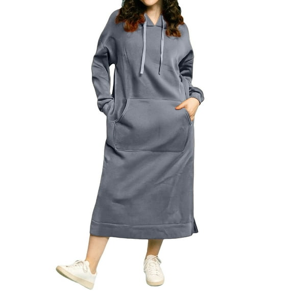 Wangmeiwg Women's Sweatshirts Women's Knitted Hoodie Dress Long Loose Maxi Skirt with Pocket Autumn Winter Casual Fashion Outerwear Comfortable Warm Light Gray XL
