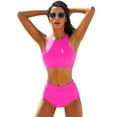 thumbnail image 5 of Swimming Costume 2Pcs/Set Push-up Wire Free Charming Lady Tummy Control Solid Color Swimsuit, 5 of 5