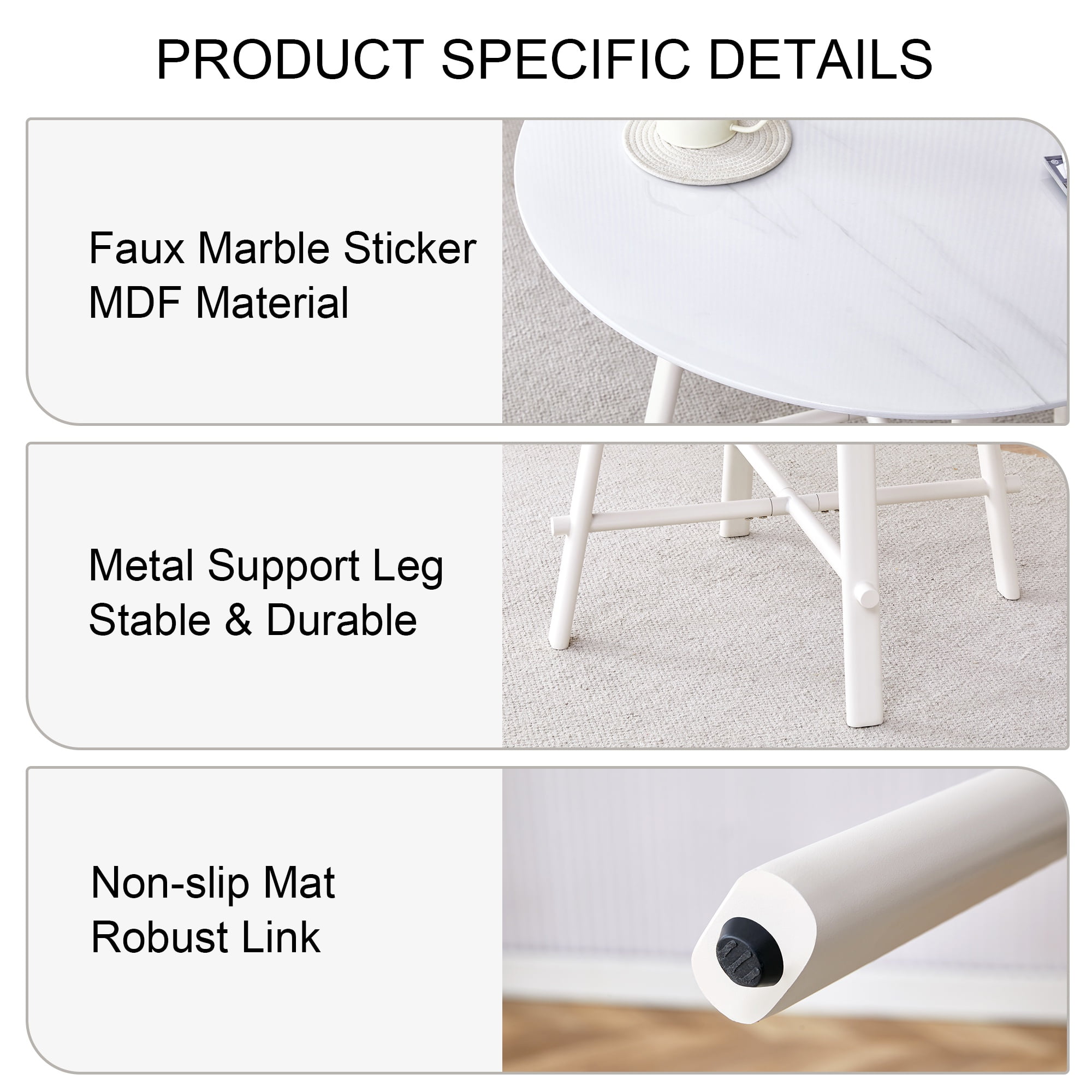 PORKISS Round Dining Table for 4 People, Wood Kitchen Dining Table with Metal Legs, Modern Dining Room Tables for Kitchen Living Room, White #2