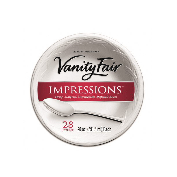 Vanity Fair Impressions 20 Oz Bowls, White, 28 count