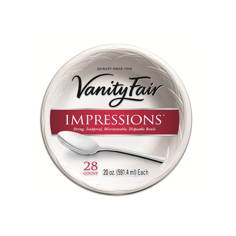 Vanity Fair Impressions 20 Oz Bowls, White, 28 count