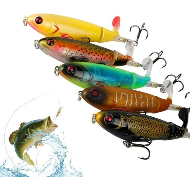 Aneew Set Whopper Popper Fishing Lures Swimbait Crankbait 360° Rotating  Tail Floating Pencil Topwater Bass Trout Pike