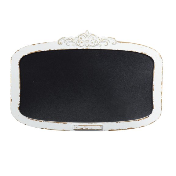 DecMode Cream Wood Carved Top Sign Wall Decor with Chalkboard