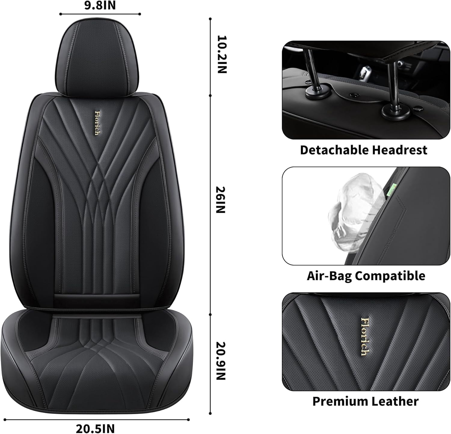 FLORICH Car Seat Covers Front Pair, Luxury Design Seat Protectors, Universal Auto Interior Accessories Fit for Most Cars, Black