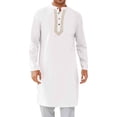 thumbnail image 2 of Thobe for Men Mens Kaftan Kaftan for Men Kurta Set for Men Caftan Mens Kaftan Thobe Button Down Casual Henley Shirts Long Sleeve Robe Cotton Linen Muslim Gown Shirt, White-XL, 2 of 5