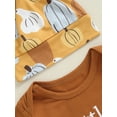 thumbnail image 6 of Suealasg Newborn Baby Boys 3Pcs Halloween Outfits Long Sleeve Letter Print Romper +Pumpkin Print Long Pants+Hat Set 3 6 12 18 Months Infant Boys Halloween Clothes, 6 of 8