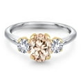 thumbnail image 3 of Gem Stone King 925 Silver and 10K Yellow Gold Peach Morganite and White Created Sapphire Engagement Ring for Women | 1.50 Cttw | Oval 8X6MM | Gemstone October Birthstone | Size 5, 3 of 6