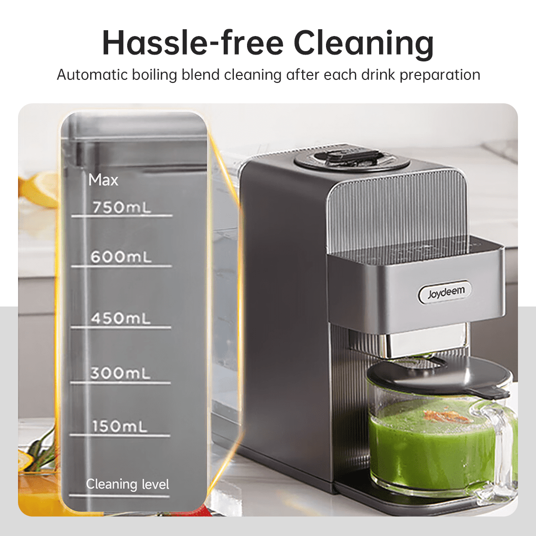 Joydeem Automatic Soymilk Maker Machine, Hot Cooking Blender for Soymilk, Nutmilk, Paste, Baby Food and Juice, 300-600ml Adjustable Capacity, Gray, JD-PB270