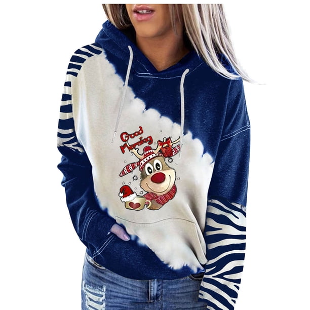 Sudadera informal de manga larga con estampado navideño y bolsillo con capucha para mujer Fridja fksj3176