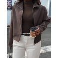 thumbnail image 6 of Women's Jacket Zip Up Mock Neck Long Sleeve Casual Jackets Outerwear Brown L, 6 of 8