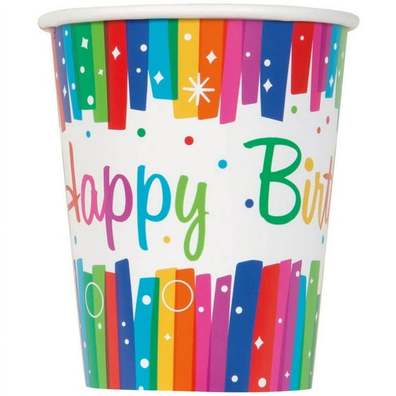 Rainbow Birthday Party Paper 9oz Cups, 8ct
