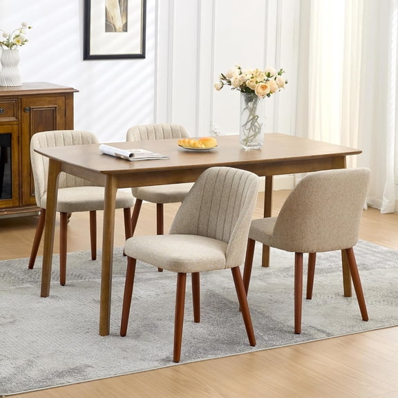 Modern Upholstered Wooden Dining Chairs Set – Padded Seat, Sturdy Wood Legs, Comfortable Fabric Side Chairs for Kitchen, Dining Room, Restaurant, Café – Available in Grey, Beige, Camel