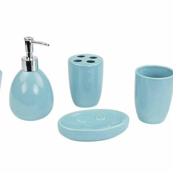 Turquoise Oasis Bathroom Set: Soap/Lotion Dispenser, Toothbrush Holder, Soap Dish, Tumbler - Complete 4-Piece Accessory Collection