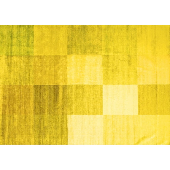 Ahgly Company Machine Washable Indoor Rectangle Abstract Yellow Contemporary Area Rugs, 8' x 12'