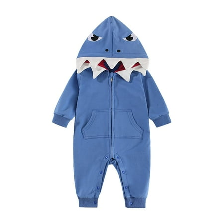 

AHSJNP Shark Baby Onesie Cotton 3D Cartoon Romper Cute Jumpsuit Hooded Outwear for Toddler Baby Boys Girls 3-24M