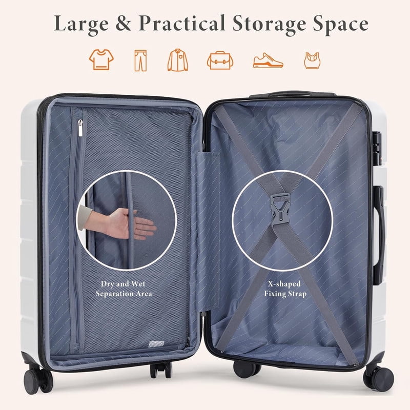 Sybels 28 Inch Carry On Luggage, Hard Shell Expandable Suitcase with TSA Lock and Double Spinner Wheels, White