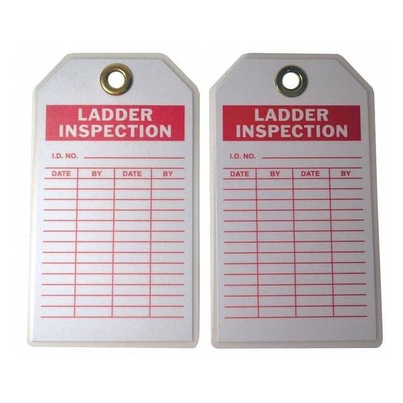 Tag, Ladder Inspection, Polyester, 7 in H x 4 in W, White, Rectangle, 10 PK