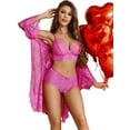 thumbnail image 2 of Sexyfree Women Sexy Lingerie Set 3 Piece Lace Kimono Robe with Bra and Panty Sheer Sleepwear, 2 of 4